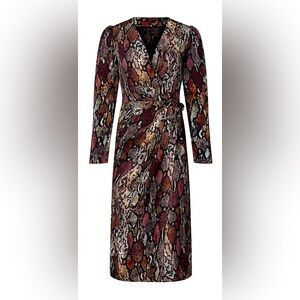 NWOT Rebecca Taylor 🐍 Silk Snakeskin Wrap Midi Dress 🌹 Luxe 💃 Date Night Event